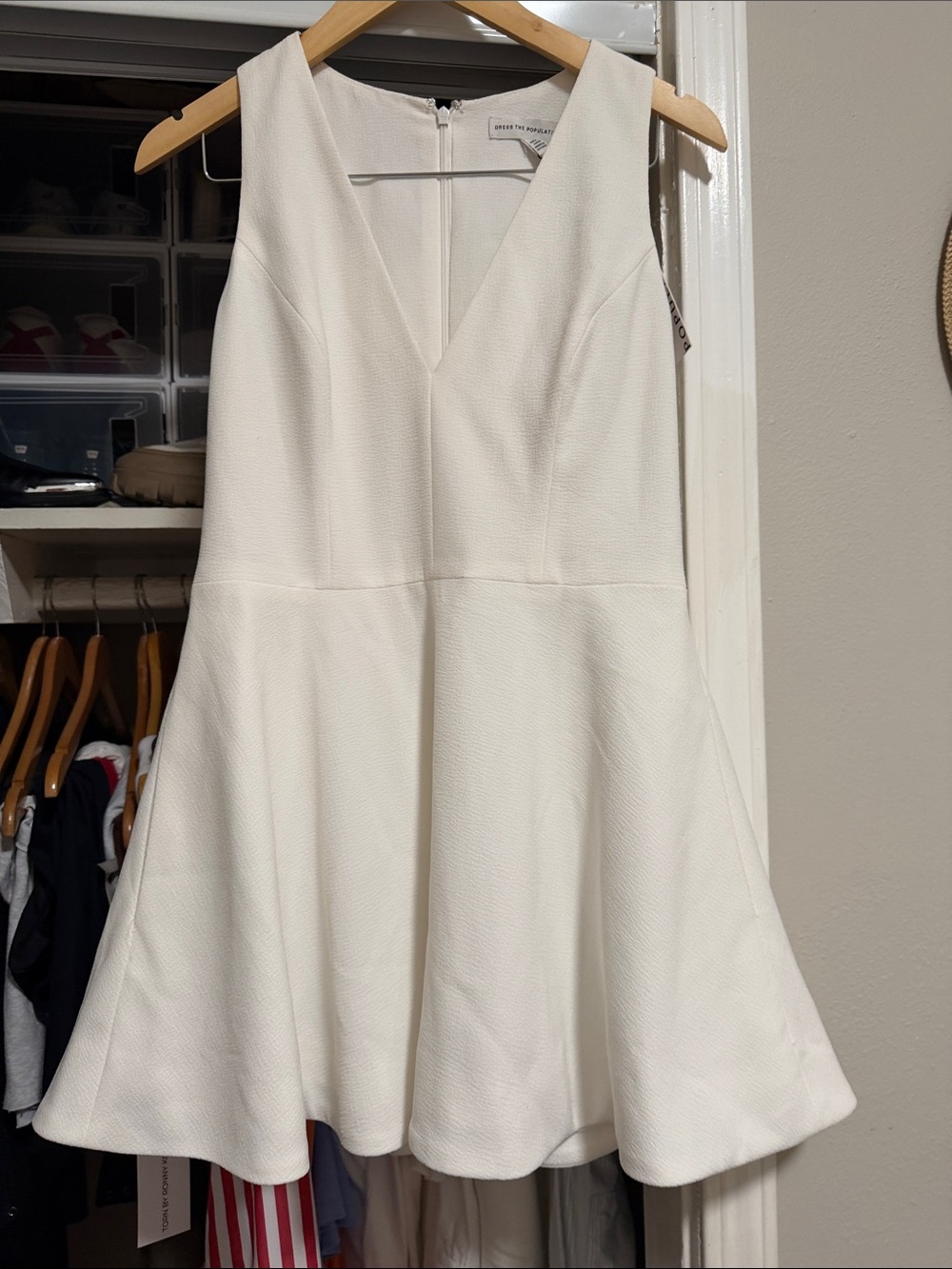 Dress the Population White V-Neck Mini Fit & Flare Dress